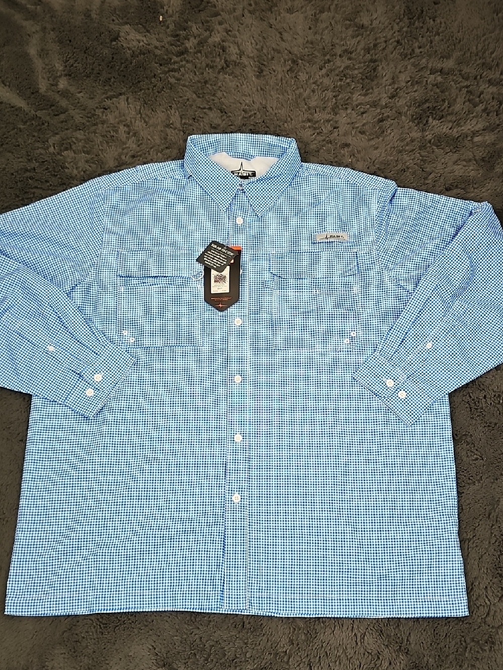 HABIT HERRING LAKE Men’s Light Blue Gingham Button-Down Long Sleeve River Shirt